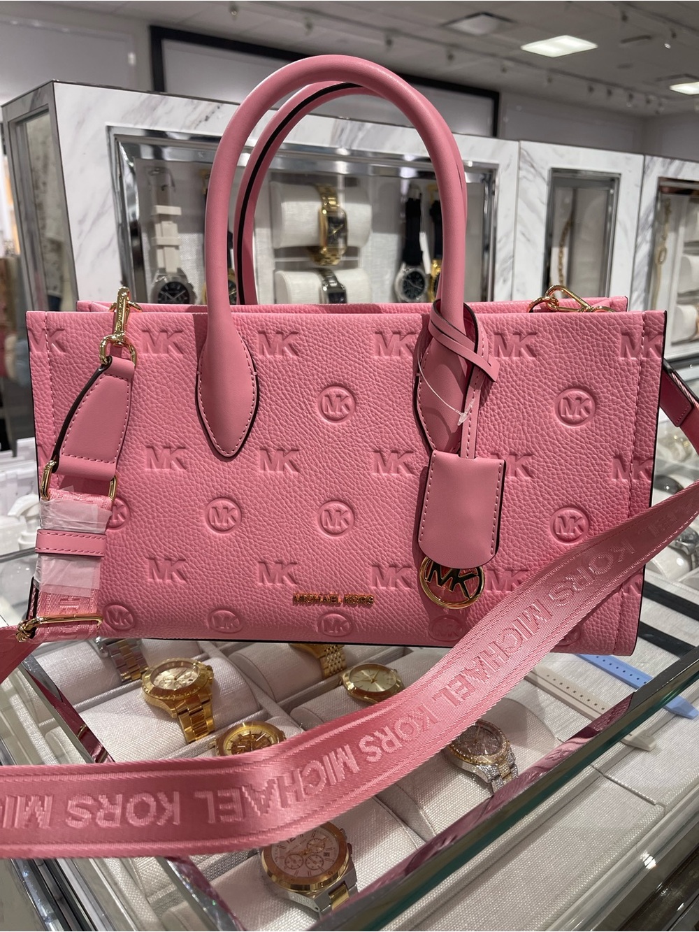 Michael Kors Mirella Med Logo Debossed Satchel Shoulder Tote Handbag Crossbody - Picture 13 of 16